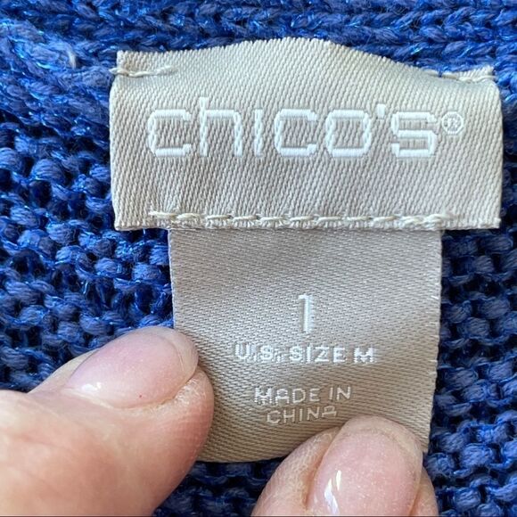 Chico's Cotton Blend Multi Striped Blue, Tan and White Boatneck Sweater Size 8 - Picture 2 of 7